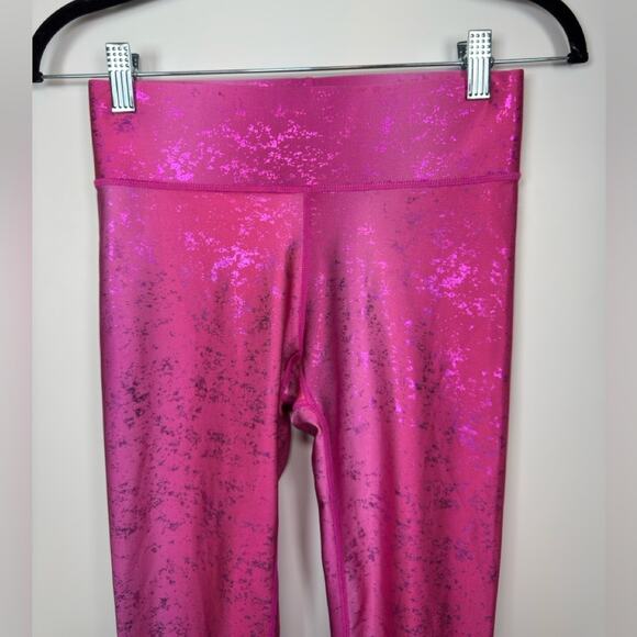 Terez Shiny Foil Workout Athleisure Mid Rise Leggings Pink Raspberry Size XS - Picture 6 of 11